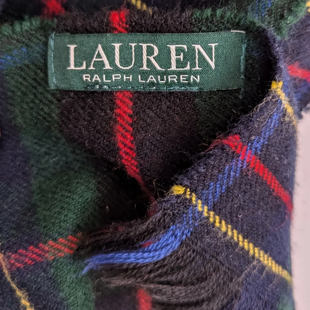 LRL Wrap Scarf Tartan Plaid Regal Crest Fringed Traditional Preppy Mina Blue Red